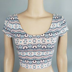 Charlotte Russe Y2K Multicolor Geometric Aztec Short Sleeve Crop Top Small NWT
